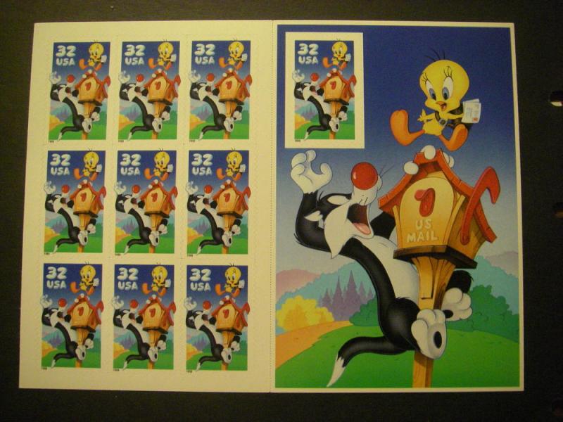Scott 3204, 32c Sylvester & Tweety, pane of 10, all die cut, MNH Beauty