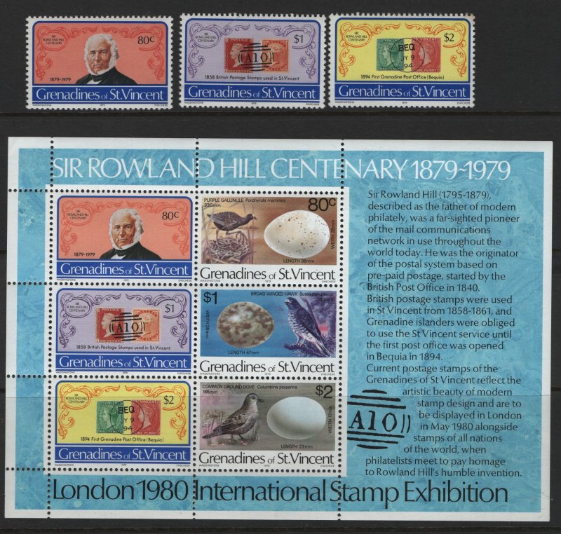 ST. VINCENT GRENADINES, 173-175A, SOUV. SHEET, MNH, 1979 Sir Rowland Hill type