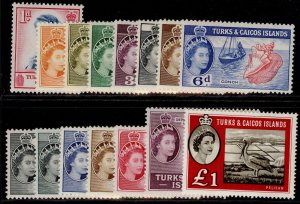 TURKS & CAICOS ISLANDS QEII SG237-250 + 253, 1957 complete set NH MINT. Cat £120