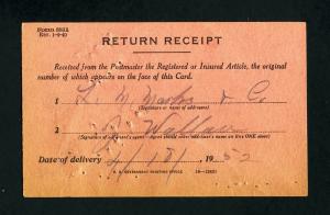Return Receipt Card from New York, NY to New York, New York dated 4-18-1952