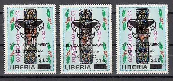 Liberia, LURD Government. Scott cat. 791-793. Xmas values o/p for Scouts.