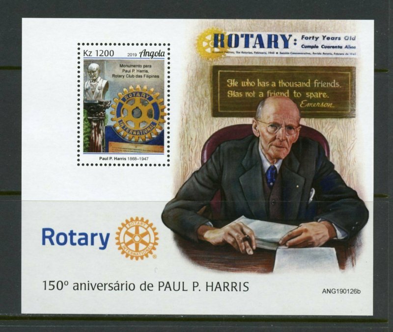 ANGOLA 2019 ROTARY INT'L 150th ANNIVERSARY OF PAUL HARRIS SOUVENIR SHEET MINT NH 