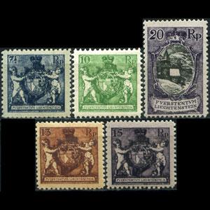 LIECHTENSTEIN 1921 - Scott# 58-62 Arms 7.5-20r NH