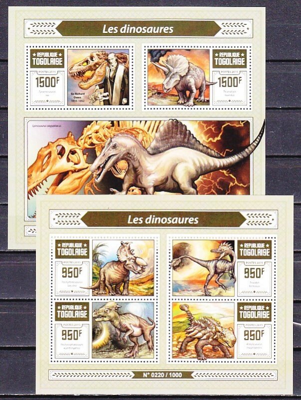 Togo, 2015 issue. Dinosaurs sheet of 4 & s/sheet.  ^