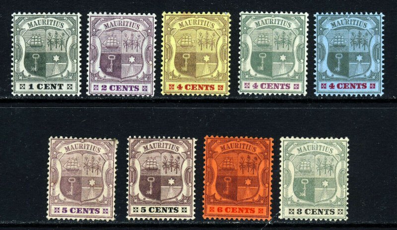 MAURITIUS 1900-05 Arms Part Set Watermark Crown CA SG 138 to SG 147 MINT 