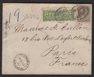 1889 10c UPU registered letter rate, Toronto (AU 1) to Paris, France, bs rece...