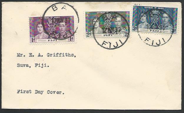 FIJI 1937 Coronation FDC, BA cds to Fiji...................................25757