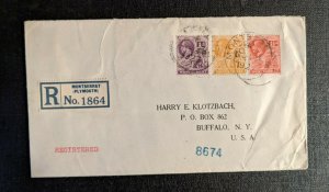 1927 Plymouth Montserrat Registered Cover to Buffalo NY Via New York City