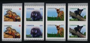 Canada 2604-7 Coil Pairs MNH Woodchucks, Porcupine, Fawn, Black Bear