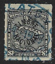 CUBA 1917 $1.00 MAP Timbre Nacional Overprinted GENERAL REVENUE GP7 Used