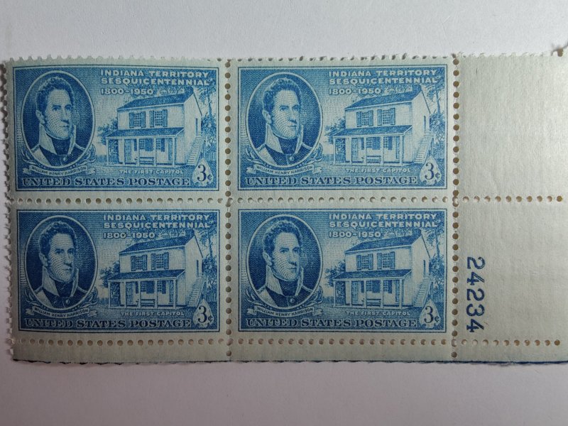 SCOTT #996 INDIANA WILLIAM H. HARRISON PLATE BLOCK #24234 LR MINT NEVER HINGED