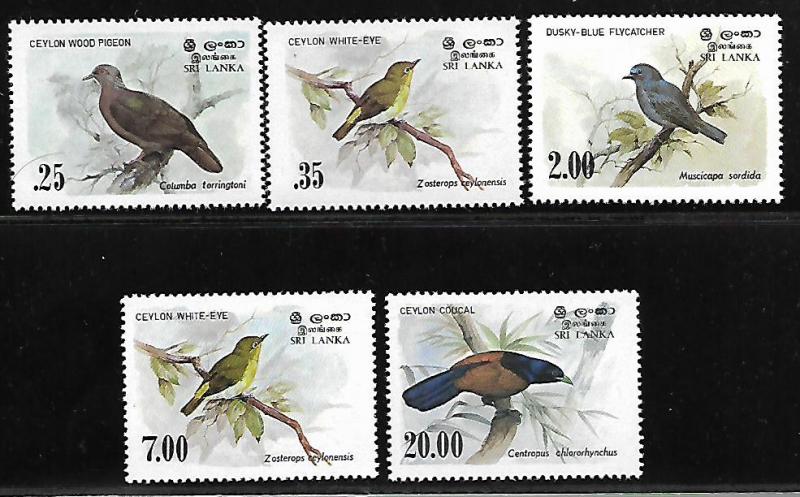 SRI LANKA 691-694, 877 MNH BIRDS SET