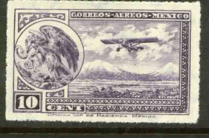 MEXICO C21, 10¢ COAT OF ARMS AND AIRPLANE. MINT, NH. F.