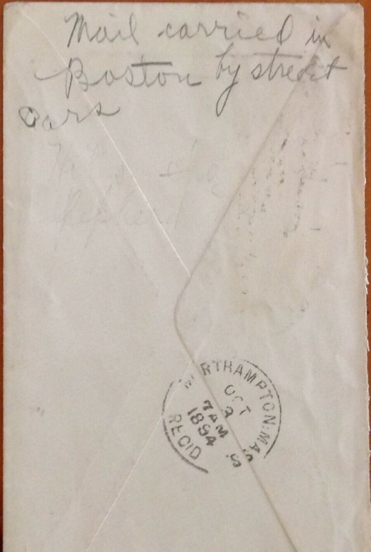 USA 1894 COVER WITH FINE 2cents COLUMBUS. BOSTON STREETCAR REFERENCE ON REVERSE.