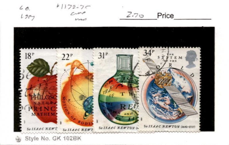 Great Britain, Postage Stamp, #1172-1175 Used, 1987 Issac Newton (AD)