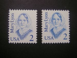 Scott 2169 & 2169a, 2c Mary Lyon, MNH Great Americans singles