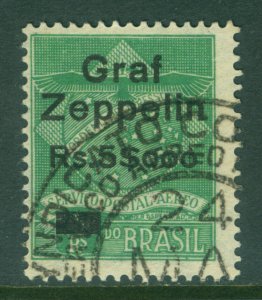 BRAZIL 1930 AIRMAIL - Graf Zeppelin Surcharge 5$000/1300r green Sc# 4CL5 used VF