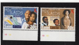 St. Lucia 2004 Set of 2 World AIDS Day, Scott 1197-1198 MNH, value = $2.25