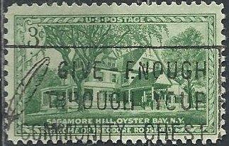 US 1023 (used) 3¢ Saganmore Hill, home of Theodore Roosevelt (1953)