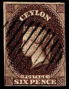 1857 Ceylon #7 Queen Victoria Watermark 6 - Used - F/VF - CV$575.00 (ESP#3545)