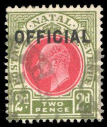 Natal #O3 Cat$22.50, 1904 2p olive green and scarlet, used