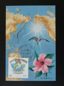 bird flower stamp day maximum card Wallis & Futuna 1990