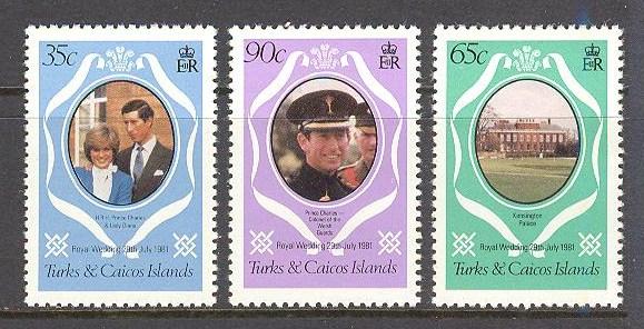 TURKS & CAICOS ISL. Sc# 486 - 488 var MNH FVF Set3 Royal Wed