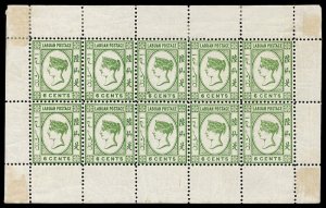 Labuan 1892 QV 6c bright green sheet NO DOT UPPER LEFT variety MNH. SG 40,40a.