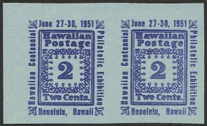 US 1951 Poster Stamp, Honolulu, Hawaii Philatelic Exhibition Mint NH Imperf Pair