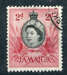 JAMAICA; 1956 early QEII issue fine used 2d. value