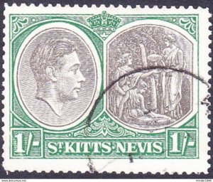 ST KITTS-NEVIS 1950 KGV 1/- Black & Green SG75c FU