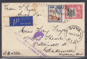 Fiji KGVI 1941 Transatlantic Airmail Suva To Sydney Postal History BP8642