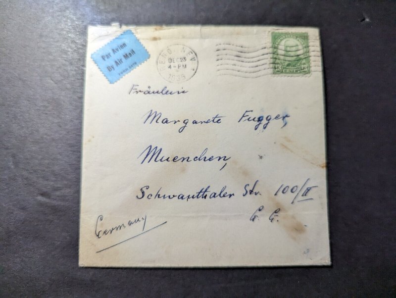 1936 USA Airmail Cover Reno NV to Munich Germany