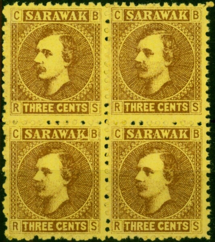 Sarawak 1871 3c Brown-Yellow SG2 Fine Unused Block of 4