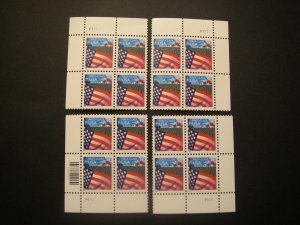 Scott 3448, 34c nondenominated Flag over Field, PB4 #P1111 x4, Matched Set, MNH