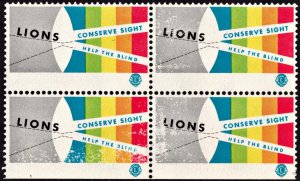 Lions Club Charity Seal Conserve Sight Block of Four OG/NH*