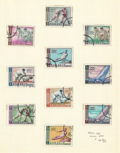 Ajman Collection 1964 to 1965 on 2 Pages, Sports, Kennedy