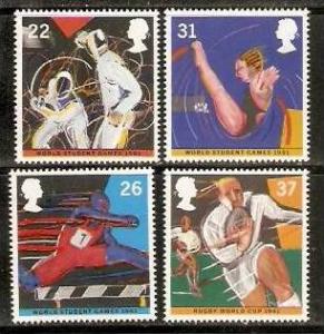 Great Britain 1991 Sports Fencing Hurdling Diving Rugby Sc 1378-81 4v MNH # 3047