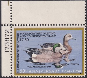 RW51 U.S. 1984 Federal Duck Stamp $7.50 issue Plate Single 173872 MNH CV $12.50