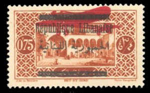 Lebanon #C37var (YT 38c) Cat€200, 1929 .50p on .75p, Airplane in red with s...