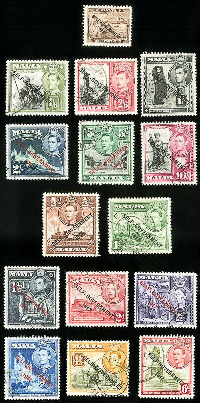 Malta Stamps # 208-22 Used XF Scott Value $37.50