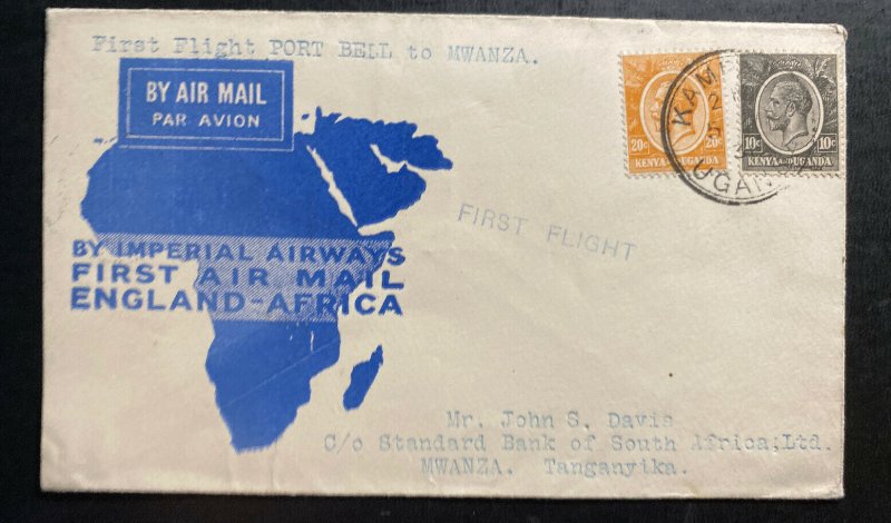 1931 Kampala Uganda First Flight Cover FFC To Mwanza Tanganyika British KUT 