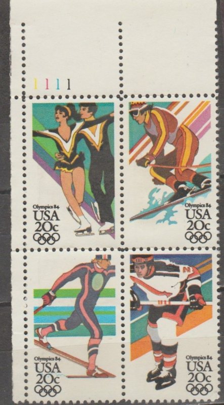 Scott 2067-70, 14th Winter Olympics USED PB of 4, #1111 U/L, .20 cent.