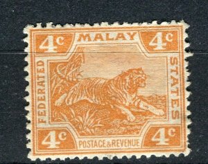 STRAITS SETTLEMENTS; Malaya 1920s early Tiger issue Mint hinged 4c. value