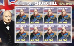 Stamps.Famous People Winston Churchill, Laos 2022 year , 6 sheet perforated