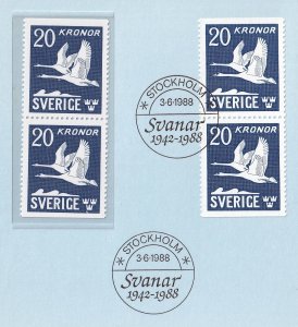 Sweden Flying Swans Scott #C8 MNH and FD canceled stamps limited edition folder