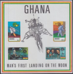 GHANA Sc # 389a MNH IMPERF SOUVENIR SHEET  of 4 for MOON LANDING