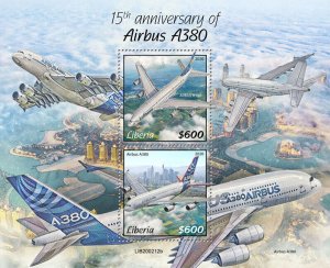 Liberia Aviation Stamps 2020 MNH Airbus A380 Aircraft 2v S/S
