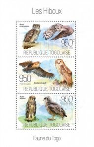 Togo - 2013 Owls on Stamps - 3 Stamp Sheet - 20H-729