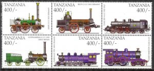 Tanzania 1999 History of Trains Locomotives Set of 6 MNH